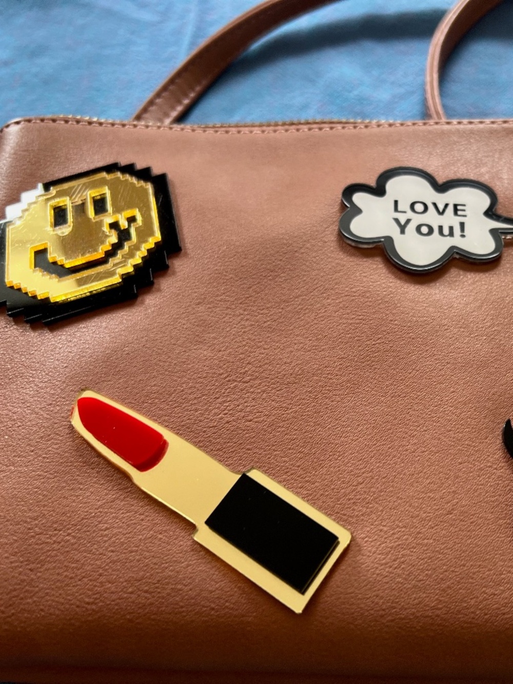 Emoji Love Lipstick Happy Face Crossbody Clutch Tan Vegan Bag